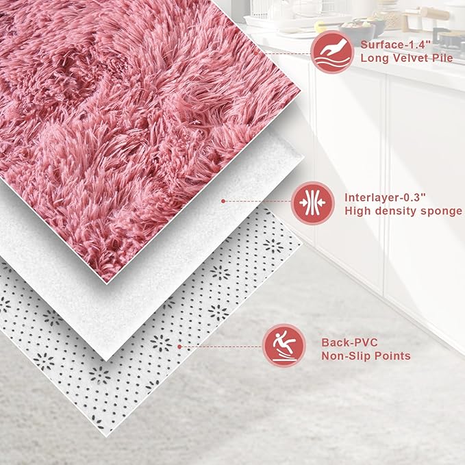 Fluffy Rugs for Living Room, Soft Shaggy for Bedrooms, Blush Area Rug for Bedroom, Cozy Fuzzy Carpet for Kids, Perfect Indoor Decor for Boys and Girls 6x9 Feet