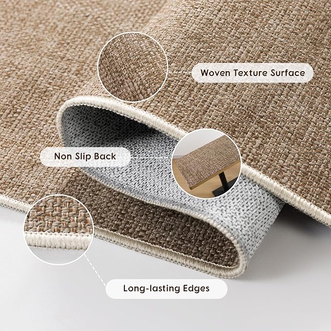 LBRO2M Easy Jute Area Rug 2X7 Washable Rugs for Living Room Bedroom Natural Jute Carpet Durable, Solid Non Shedding Eco Friendly (2X7 Natural)