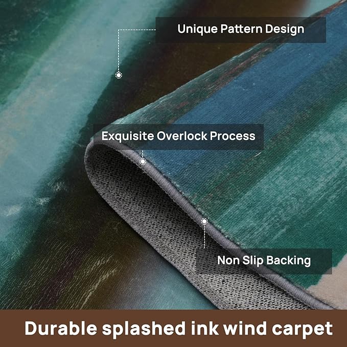 Abstract 5x7 Area Rug, Modern Stripe Pattern Teal Rugs for Living Room, Washable Soft Large Non-Slip Floor Carpet for Dining Room Office Bedroom - Teal/Multi