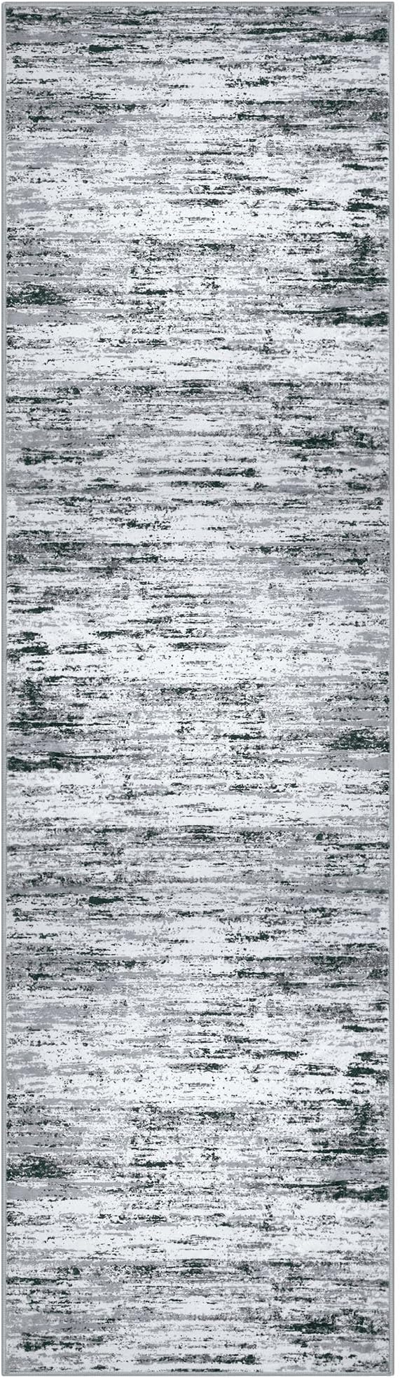 Modern Abstract Bedroom Runner Rug 2x7, Black Grey White Washable Kitchen Runner, Non-Slip Soft Thin Faux Wool Mat for Entryway, Hallway, Laundry Room, Indoor Home Decor