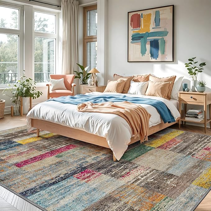 LUMI 5x8 Washable Area Rug for Living Room, Ultra Soft Geometric Rugs Non Slip with Rubber Backing, Low Profile, High Traffic, Stain Resistant Carpets, Ideal for Bedroom, Dining Room, Indoor