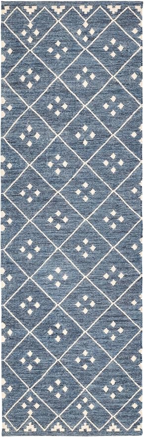 Dash & Albert Kota Indigo Handwoven Wool Rug, 2.5 X 8 Feet, Blue Geometric Pattern