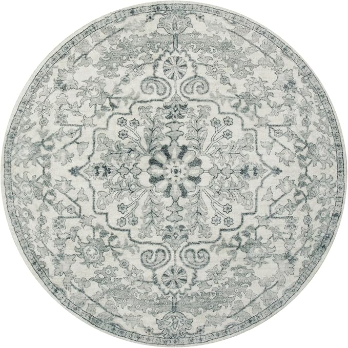 Lahome Round Rug 4ft, Soft Rug for Bedroom Machine Washable Office Circle Rug, Bohemian Medallion Non-Slip Non-Shedding Low Pile Printed Indoor Carpet for Kitchen Laundry Bathroom, Beige