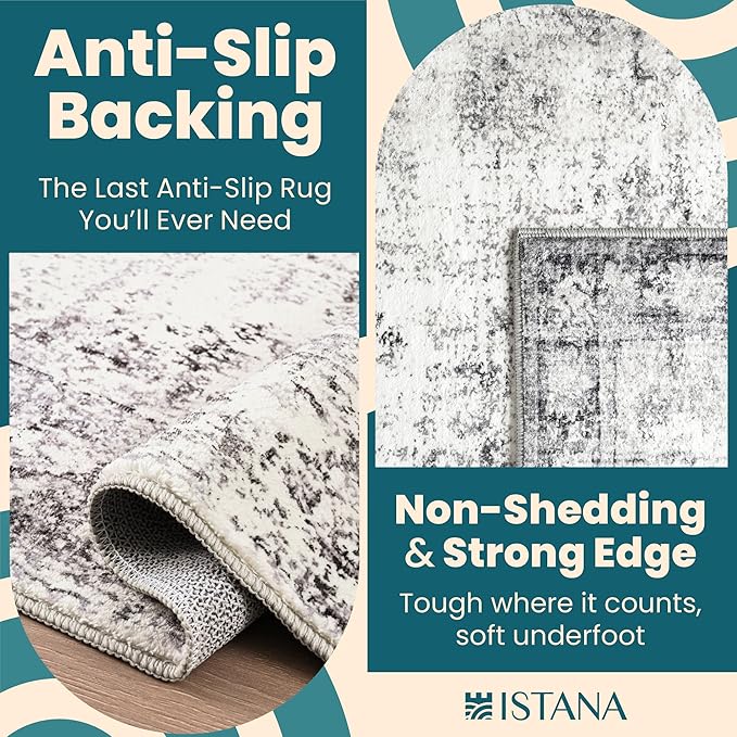 Istana 4x6 Rug - Grey & White Cream Area Rugs 4x6 - Kid & Pet Friendly Machine Washable Rugs - 4 x 6 Area Rug Non Slip & Non Shedding Area Rug - Foldable Rug for Room for Bedroom