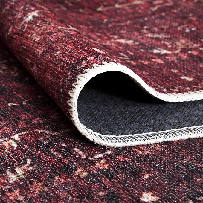 Bloom Rugs Washable Non-Slip 3' x 5' Rug - Dark Red Traditional Bordered Area Rug for Living Room, Bedroom, Dining Room, and Kitchen - Exact Size: 3' x 5'
