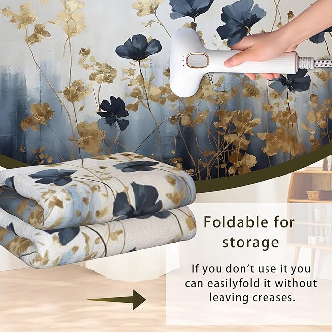 Blue Gray Flower Area Rug for Living Room, Non-Slip Backing Low Pile Modern Abstract Rug for Indoor Use, 3x5 Washable Carpet