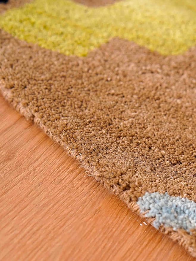 Rugsotic Carpets Hand Tufted Wool ECO-Friendly Area Rugs - 8'x8', Round Shape, Camel, Floral Modern Design, High Pile Thick Handmade Anti Skid Area Rugs for Living Room, Bed Room (K00219)