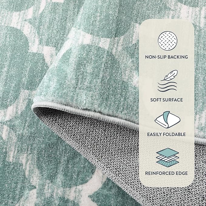 Lahome Moroccan Washable 3x5 Entryway Rug - 3x5 Area Rugs for Bedroom Throw Non-Slip Low-Plie Kitchen Rugs Soft Sage Distressed Capet for Office Bathroom Living Laundry Room Dining Room