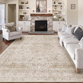 9x12 Beige Area Rug Vintage Living Room Bedroom Washable Carpet Non-Slip Soft Low Pile Distressed Indoor Large Throw Rug for Dining Room Office