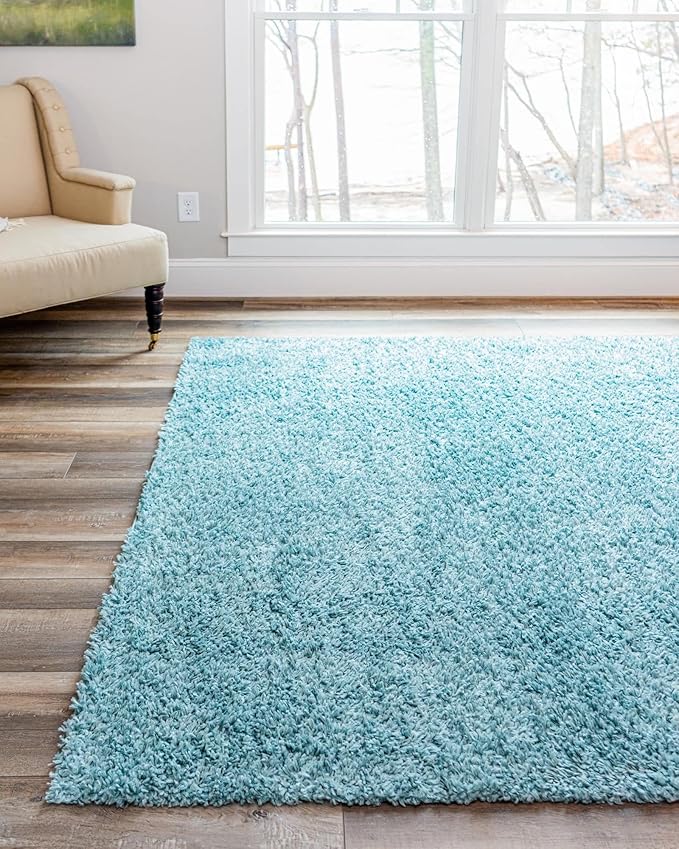 Unique Loom Davos Shag Collection Area Rug - Solid (7' 1" Square, Aqua)