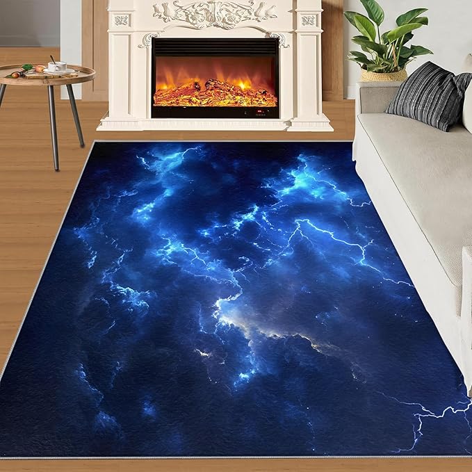 6x9 Lightning Living Room Rug - Natural Weather Bedroom Carpet, Thunderstorm Lightning Classroom Rug for Carpet Boy Bedroom Office Nursery Hardwood Home Decor