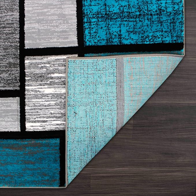 Luna 3995 Geometric Area Rug - Modern Abstract Design, Soft Living Room Carpet - Turquoise & Gray, [Size]