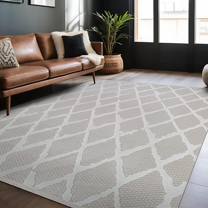 Modern Indoor Rug Diamond 5x7 Area Rugs for Living Room Luxury Kitchen Bedroom Durable Soft Geometric Durable Low and High Pile Stain Resistant Non Shedding Area Carpet 5x7