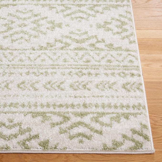 SAFAVIEH Tulum Collection Area Rug - 6'7" Square, Ivory & Sage, Moroccan Boho Tribal Design, Non-Shedding & Easy to Clean, Ideal for Living Room, Bedroom, Dining Space (TUL272H)