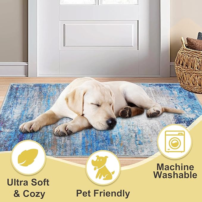 COMSLE Door Mat Soft Absorbent Indoor Front Entryway Rug Machine Washable Entrance Mats for Muddy Paws Non Slip Throw Rugs 24" x 36" Doormat for Inside Foyer Bedroom - Blue