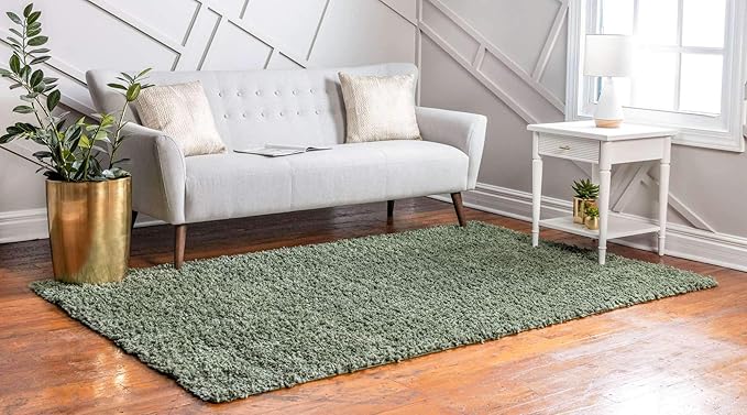 Unique Loom Davos Shag Collection Area Rug - Solid (10' x 13' Rectangle, Sage)