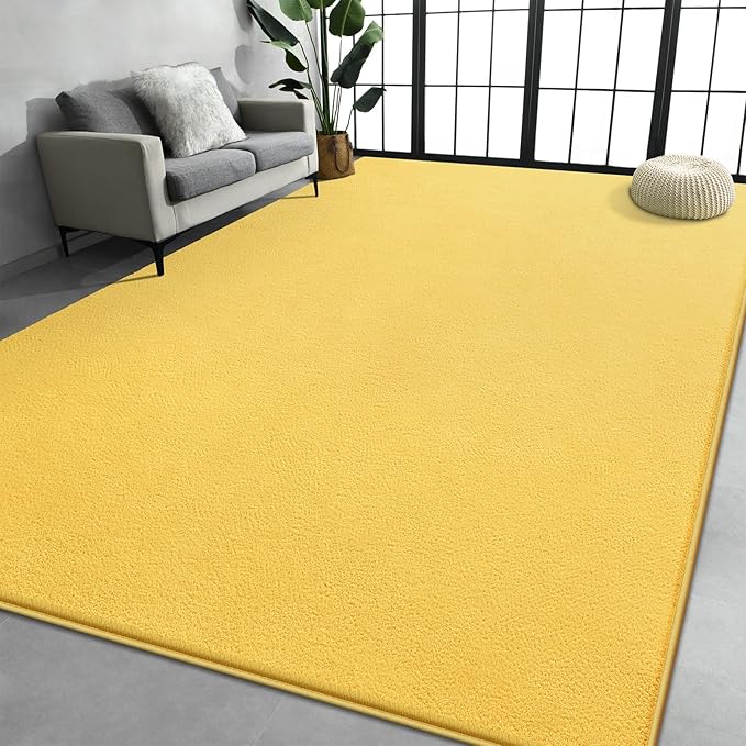 Large Area Rugs for Living Room Bedroom, 6x9 Feet Yellow Rug, Minimalist Modern Shag Rug, Soft Thick Comfy Memory Foam Indoor Carpet, Non-Slip Washable Rug for Boys Girls Dorm Nursery Room Home Decor