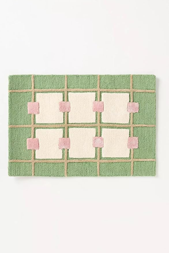 Greer Wool Area Rug - Soft Hand-Tufted Geometric Design with Pink and Green Color Palette, Perfect for Modern Home Decor (3x5 Ft)