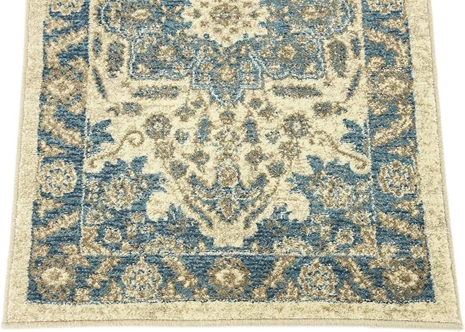 Unique Loom Salzburg Collection Classic Traditional Design Oriental Inspired Border Area Rug (2' 0 x 6' 0 Runner, Beige/Blue)