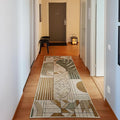 Ambesonne Mid Century Modern Boho Decorative Rug, Monstera Leaf Geometric Grid Ornaments and Circles, Quality Carpet Bedroom Dorm and Living Room, 2' 5" x 7' 5", Tan Ginger and Laurel Green