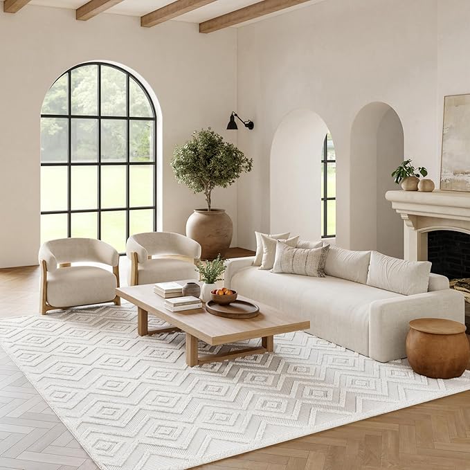 Nourison Home Versatile Ivory White 7' x 10' Area Rug - Easy Clean, Non Shedding, Bed Room, Living Room, Dining Room, Kitchen (7' x 10')