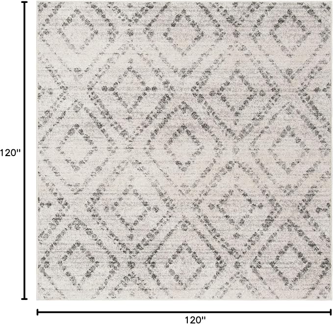SAFAVIEH Adirondack Collection Area Rug - 10' Square, Light Grey & Grey, Modern Diamond Distressed Design, Non-Shedding & Easy Care, Ideal for High Traffic Areas in Living Room, Bedroom (ADR131C)