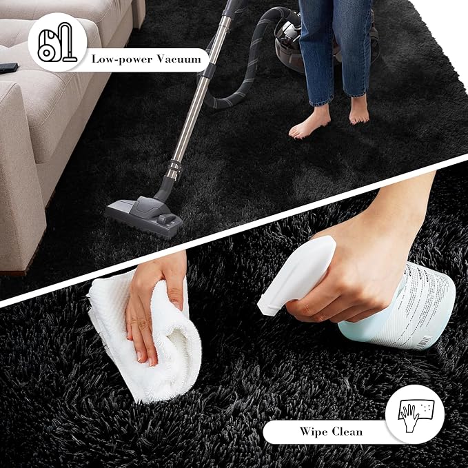 Fluffy Rug Shaggy Area Rug, Black 9x12 Area Rugs for Living Room, Large Shag Area Rugs for Bedroom Kids Room Home Decor, Upgrade Anti-Skid Rectangular Fuzzy Rugs
