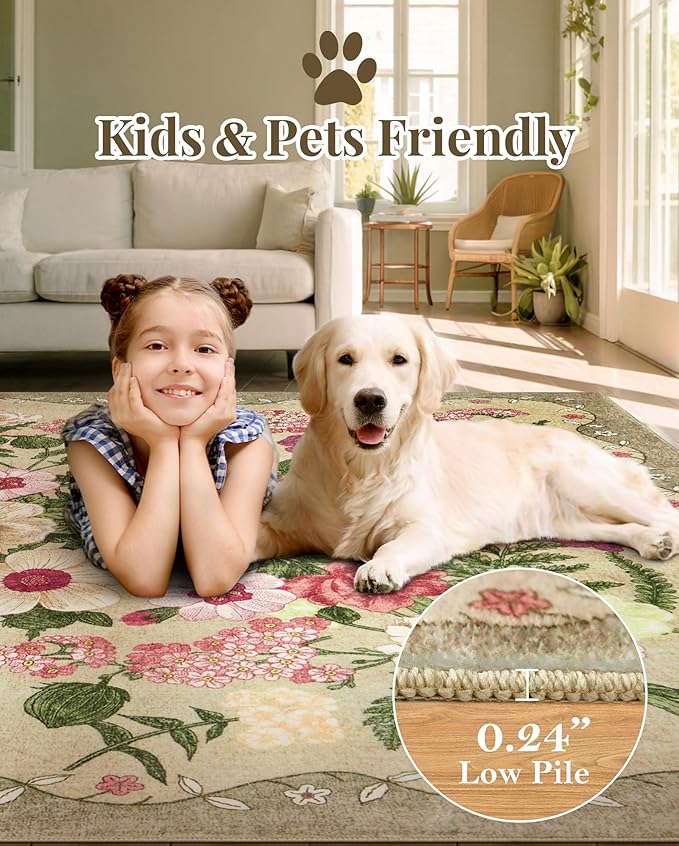 Door Mat Entrance 2x3 Rug - Floral Rugs Washable Small Area Rug Non-Slip Low Pile Carpet Throw Rugs for Indoor Entryway, Bedroom, Kitchen, Front Door, Entry, Kids Room - Brown