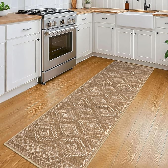 KILOCOCO Kitchen Runner 2x6 Washable Runner Rug, Boho Soft Runners for Hallways Non Slip Printed Distressed Laundry Room Rugs, Low-Pile Rugs for Entryway/Bedroom/Living Room, Yellow Brown Orange