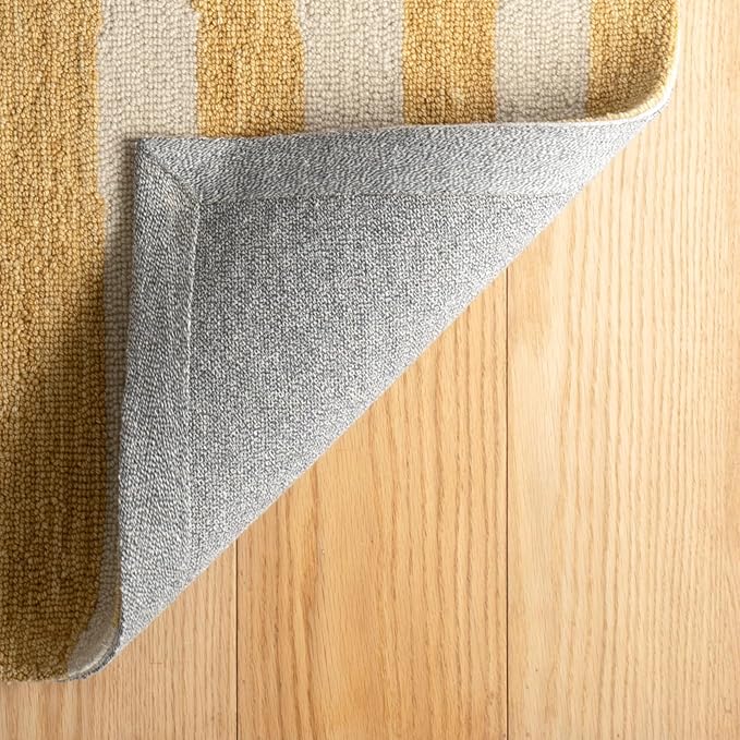 Dash & Albert Silas Stripe Gold Hand Micro Hooked Wool Rug, 7.5 X 9.5 Feet, Yellow/Orange Stripe Pattern - Premium Luxury Hotel Quality Soft Breathable Hypoallergenic Machine Washable Easy Care All
