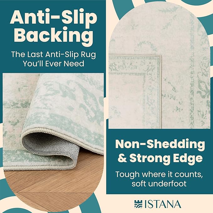 Istana 4x6 Area Rug - Green Rugs for Living Room 4x6 - Foldable Rugs for Bedroom - Stain Resistant Washable Rug - Eco-Friendly Boho Area Rugs - Easy to Clean Living Room Rug 4 x 6