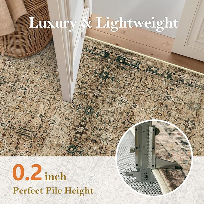 Moynesa Brown 8x10 Area Rugs for Living Room, Vintage Boho Washable Area Rug for Bedroom Dining Room Office, Low Pile Soft Non-Slip Retro Carpets for Kitchen Indoor Nursery