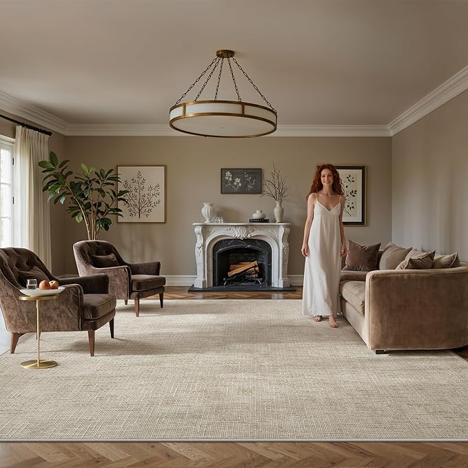 Valenrug Washable Rugs 6x9 - Stain Resistant 6x9 Area Rugs for Living Room, Non Slip High-Low Pile Textured Area Rugs for Bedroom, Folable Machine Washable Area Rug (6'x9', Beige)