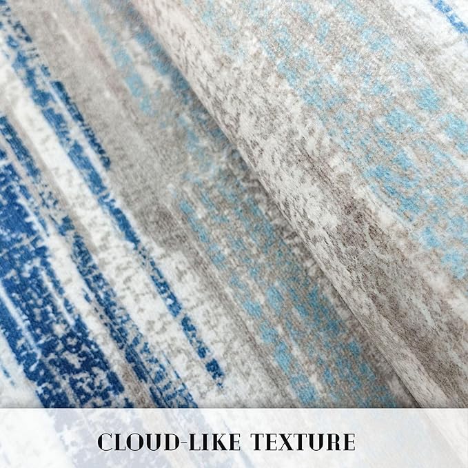 Modern Abstract Hallway Runner Rug, Blue Washable Kitchen Runner Non-Slip Soft 2x8 Runner Rug Thin Print Faux Wool Carpet for Entryway Bedroom Laundry Room Indoor
