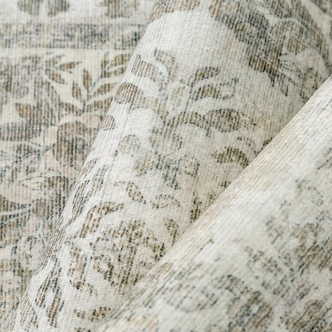 5x8 Area Rug Beige Washable Vintage Distressed Living Room Carpet Large Bedroom Indoor Neutral Medallion Floral Non Slip Retro Throw Floor Mat for Office Dining Room Kitchen Bathroom