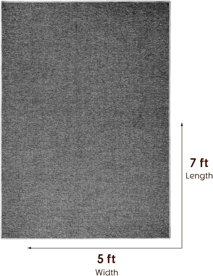 LBRO2M Easy Jute Solid Area Rug 5X7 Washable Rugs for Living Room Bedroom Natural Jute Look Indoor Outdoor Rug Durable, Solid Non Shedding Eco Friendly (5X7 Black Gray)