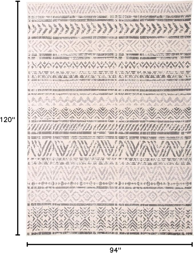 Rugshop Geometric Boho Large Area Rug – Gray Tribal Pattern, Perfect for Living Room, Bedroom, Dining Room, 7'10" x 10'