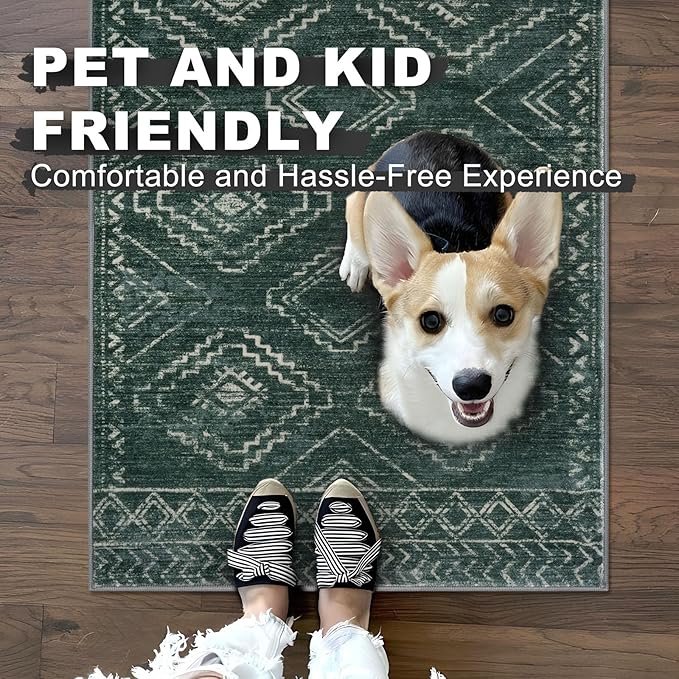 KILOCOCO Boho Entryway Rug 2x3 Printed Small Area Rug Indoor Door Mat Machine Washable Kitchen Rugs Super Soft Non Slip Throw Rugs for Bedroom Entrance Geometric Laundry Room, Green