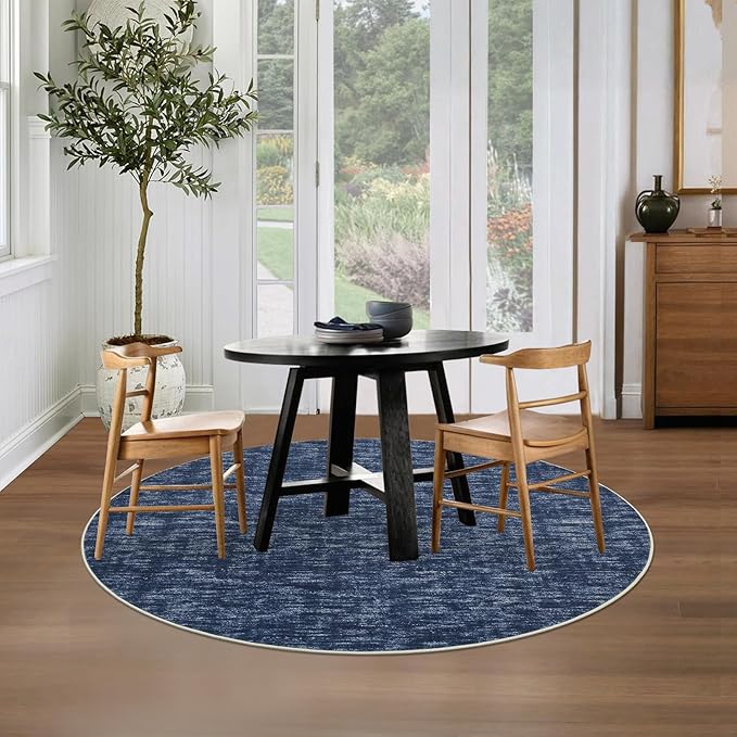 RUGSREAL 3ft Round Solid Area Rug Entryway 3ft Circle Rug Machine Washablr Small Dining Room Throw Rug Modern Contemporary Area Rug for Bedroom Living Room Nursery, 3' x 3' Round Blue