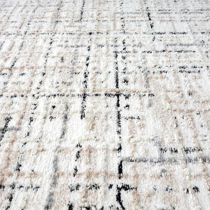 Abani Grey Area Rug for Living Room, Bedroom - Crosshatch Pattern - Durable & Easy to Clean (9' x 12')