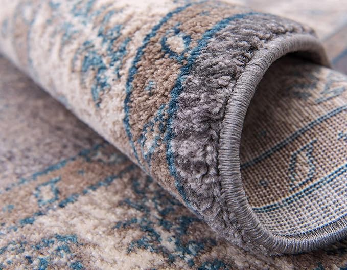 Unique Loom Salzburg Collection Classic Traditional Design Oriental Inspired Border Area Rug (8' 0 x 11' 0 Rectangular, Gray/Beige)