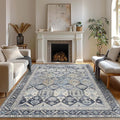 Bavni Washable Rug 6x9 Area Rug for Living Room Bedroom Dining, Washable Vintage Print Carpet, Ultra-Thin Chenille Low Pile Lightweight Rug with Non Slip Backing, Blue