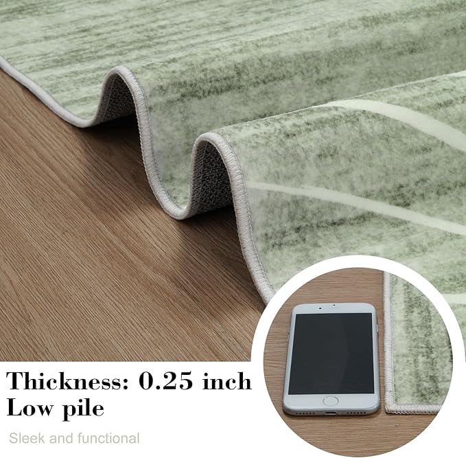 LIVEBOX 8x10 Modern Area Rugs for Living Room, Abstract Non-Slip Washable Rugs, Minimalist Wave Striped Neutral Boys Girl Nursery Area Rug for Bedroom, Carpet for Playroom Office(Sage Green,8'x10')