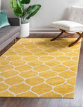 Rugs.com Lattice Frieze Collection Rug – 3' 3 x 5' 3 Yellow Medium Rug Perfect for Living Rooms, Large Dining Rooms, Open Floorplans