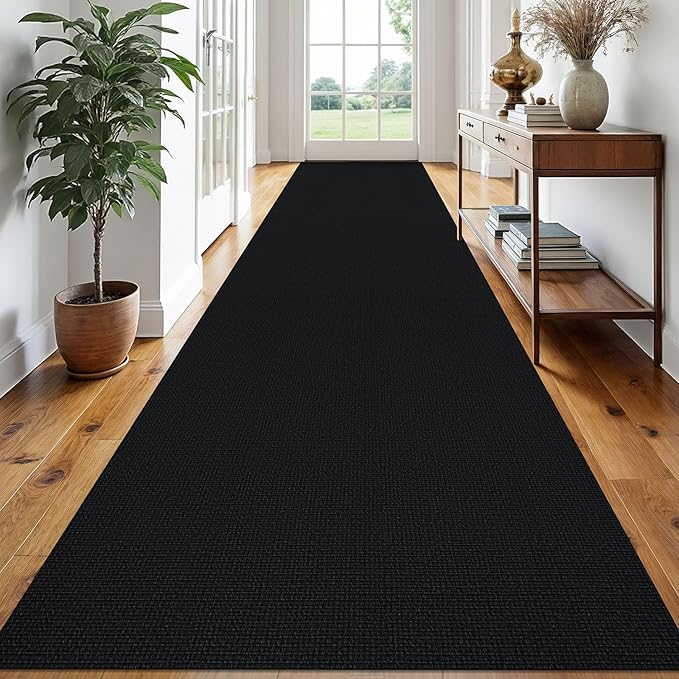 EARTHALL Extra Long Runner Rug 3x18 Ft Washable Runners for Hallways Cotton Non Slip Entryway Runner Braided Kitchen Runner Indoor Outdoor Carpet Runners for Hotels, Officel, Stair, Black