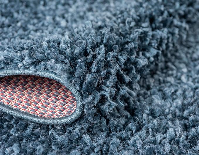 Unique Loom Davos Shag Collection Area Rug - Solid (3' 3" Round, Marine Blue)