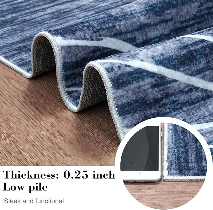 LIVEBOX 8x10 Modern Area Rugs for Living Room, Abstract Non-Slip Washable Rugs, Minimalist Wave Striped Neutral Boys Girl Nursery Area Rug for Bedroom, Carpet for Playroom Office(Navy Blue,8'x10')