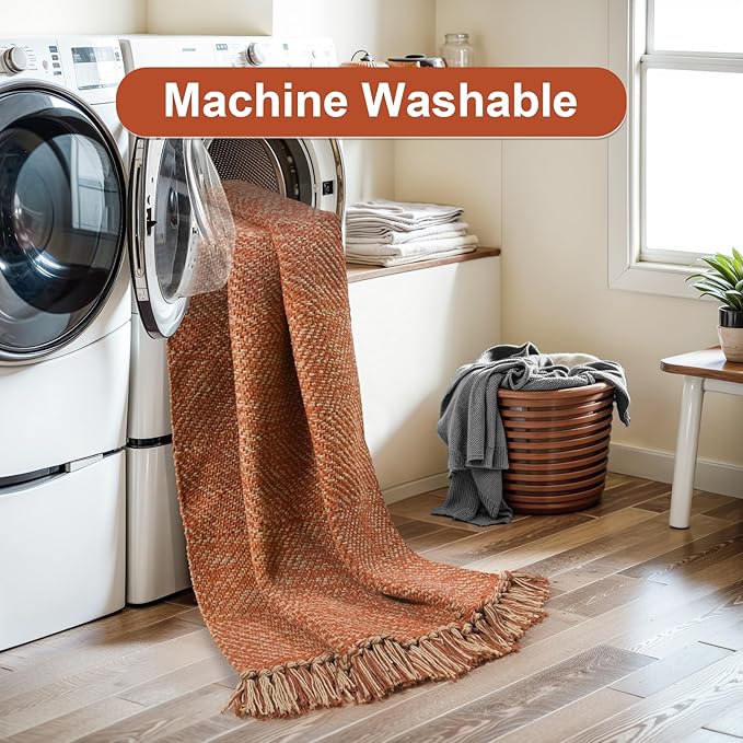 Collive Hallway Runner Rug, 2' x 6' Hand-Woven Reversible Washable Entryway Rugs, Terracotta Cotton Modern Farmhouse Laundry Room Carpet for Bathroom Sink Foyer Bedroom Fall Decor