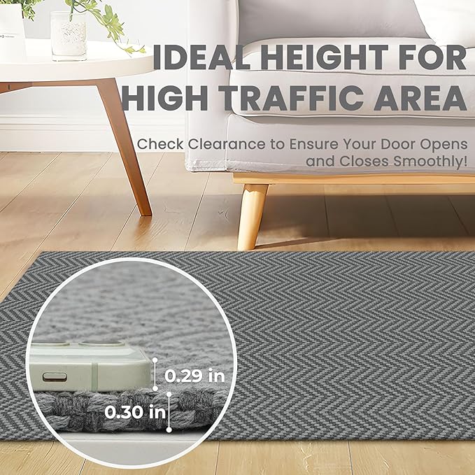2x5 Ft Runner Rug Washable Runners for Hallways Kitchen Runner Rug with Rubber Backing Cotton Entryway Runner Indoor, Woven Floor Carpet for Hall Kitchen Bedroom, Charcoal Gray/Gray