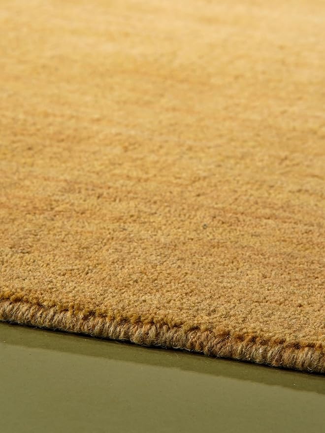 Hand Knotted Loom Wool ECO-Friendly Area Rugs - 3'x5', Rectangle, Gold Color, Solid Plain Design, High Pile Thick Handmade Anti Skid Area Rugs for Living Room, Bed Room (L00111)